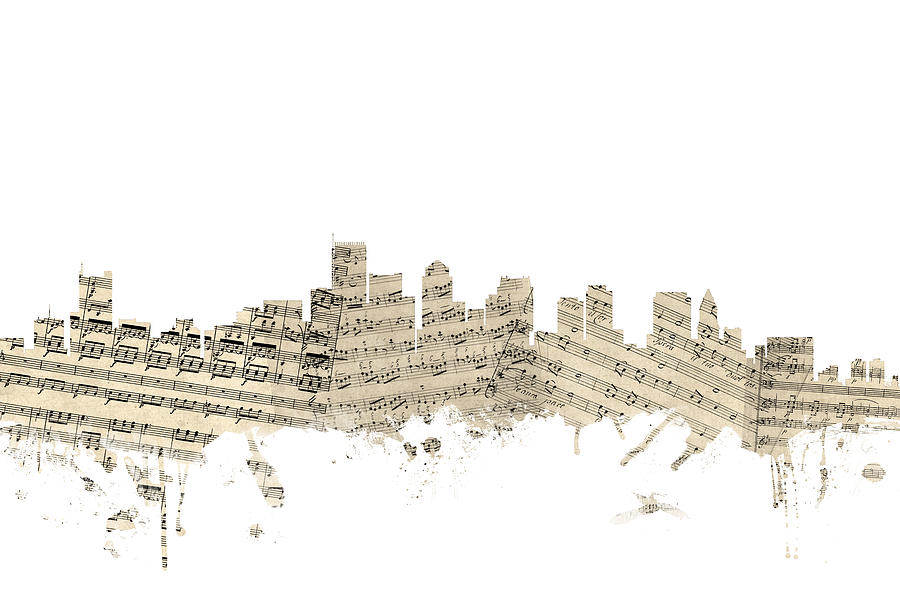 Boston Digital Art - Boston Massachusetts Skyline Sheet Music Cityscape #1 by Michael Tompsett