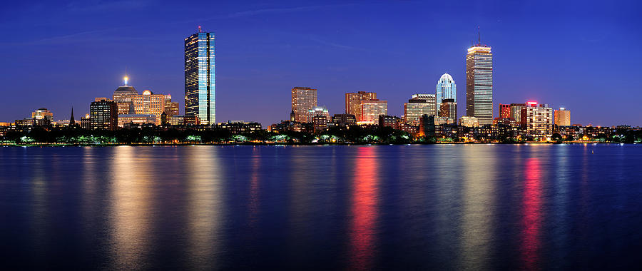 Boston night scene panorama #1 Photograph by Songquan Deng