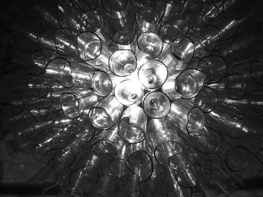 Glass Bottle Chandelier - Black And White Photograph