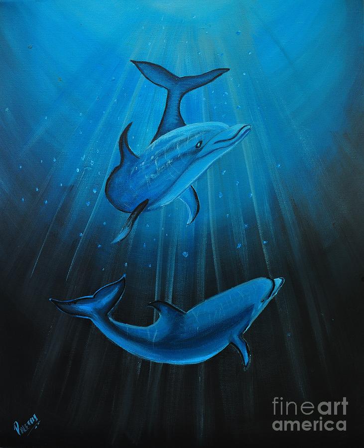 Bottle-nose Dolphins Painting by Preethi Mathialagan