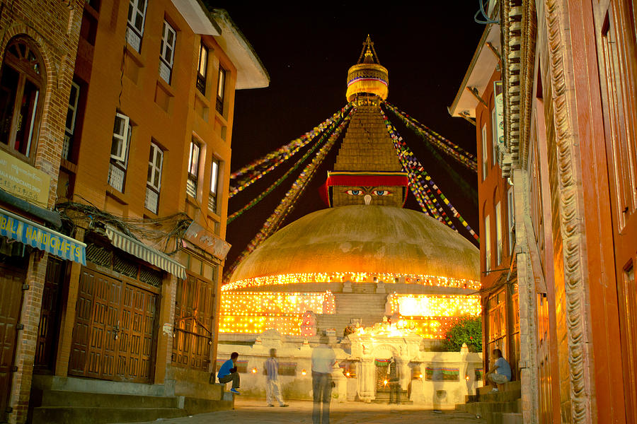 Boudnath Stupa in Nepal at night #1 Photograph by Raimond Klavins
