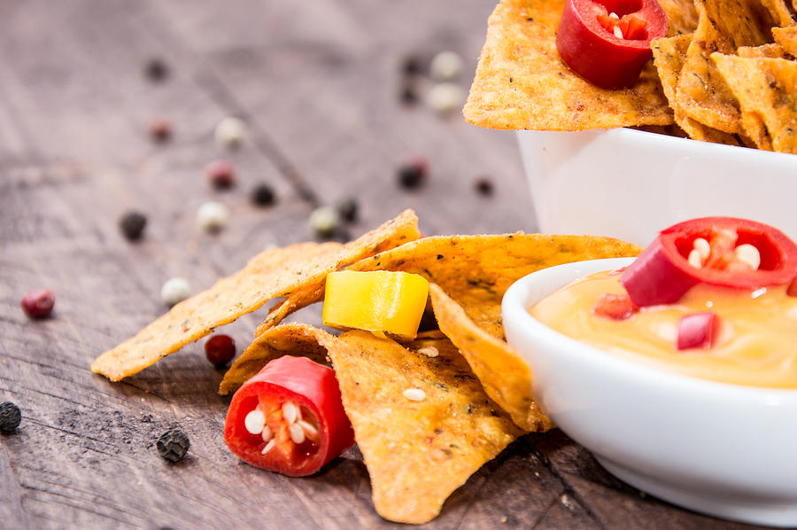 Bowl with Nachos and Cheese Sauce Photograph by Handmade Pictures