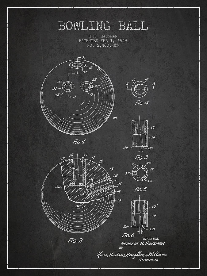 Vintage Digital Art - Bowling Ball Patent Drawing from 1949 #2 by Aged Pixel