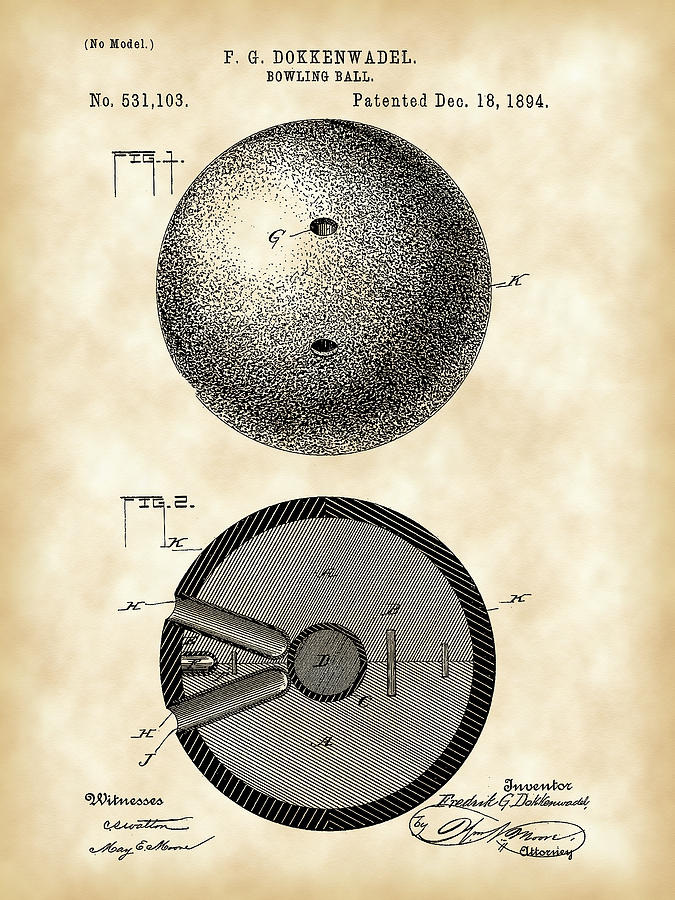 Bowling Ball Patent 1894 - Vintage Digital Art by Stephen Younts