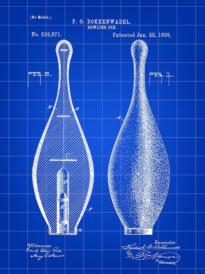 Bowling Pin Patent 1895 - Blue Digital Art by Stephen Younts