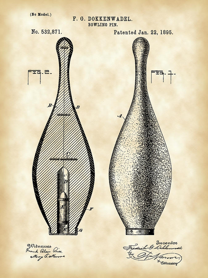 Bowling Pin Patent 1895 - Vintage Digital Art by Stephen Younts