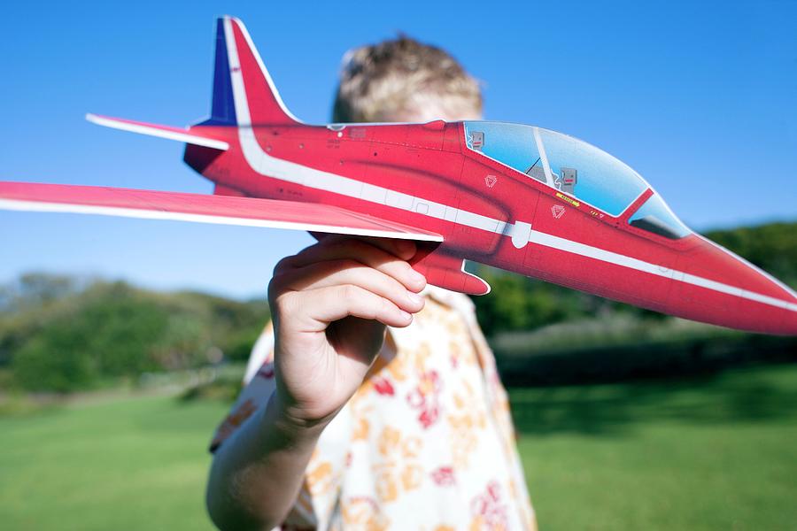 Summer Photograph - Boy Playing With A Model Aeroplane #1 by Ian Hooton/science Photo Library