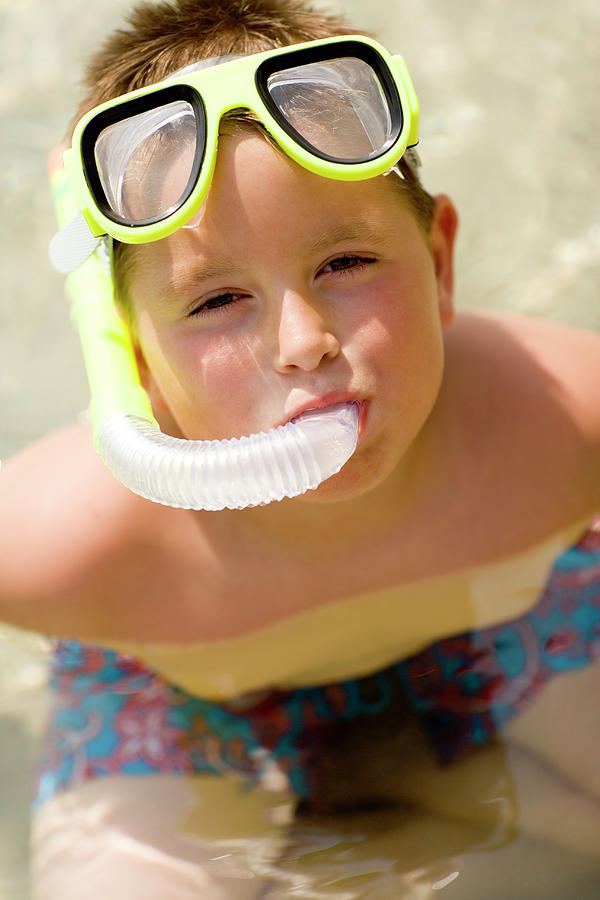 Boy Wearing A Snorkel #1 Photograph by Ian Hooton/science Photo Library