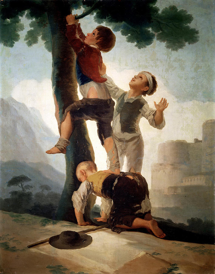 Boys Climbing a Tree #1 Painting by Francisco Goya