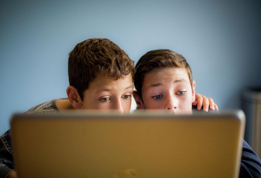 Boys Using Laptop #1 Photograph by Samuel Ashfield