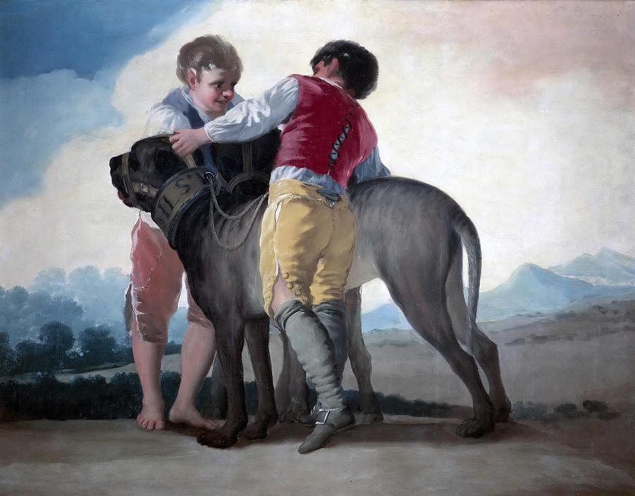 Boys with Mastiffs #1 Painting by Francisco Goya