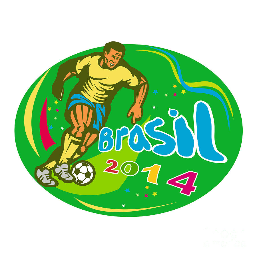 Soccer Digital Art - Brasil 2014 Soccer Football Player Run Retro #1 by Aloysius Patrimonio