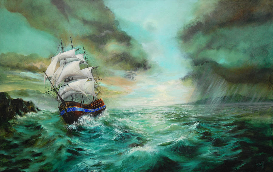 Seascape Painting - Breaking Storm by C J Elsip