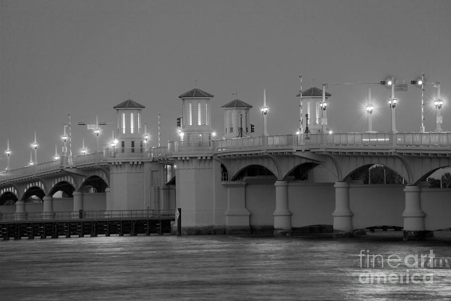 Black And White Photograph - Bridge of Lions at dusk St Augustine Florida #1 by Bill Cobb