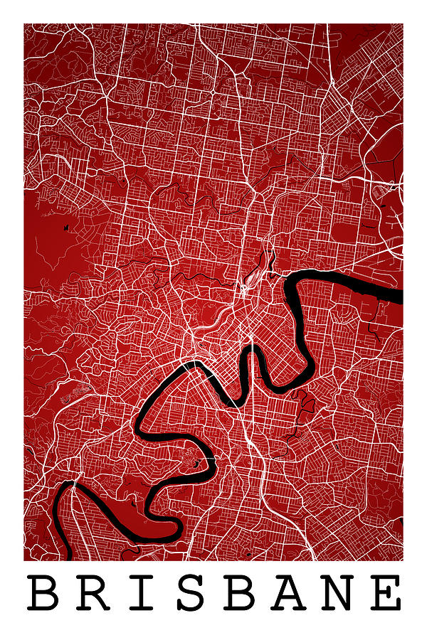 Brisbane Street Map - Brisbane Australia Road Map Art on Colored #1 ...