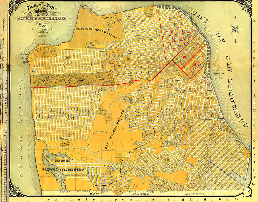 San Francisco Photograph - Britton And Reys Guide Map Of The City Of San Francisco. 1887. by Monterey County Historical Society