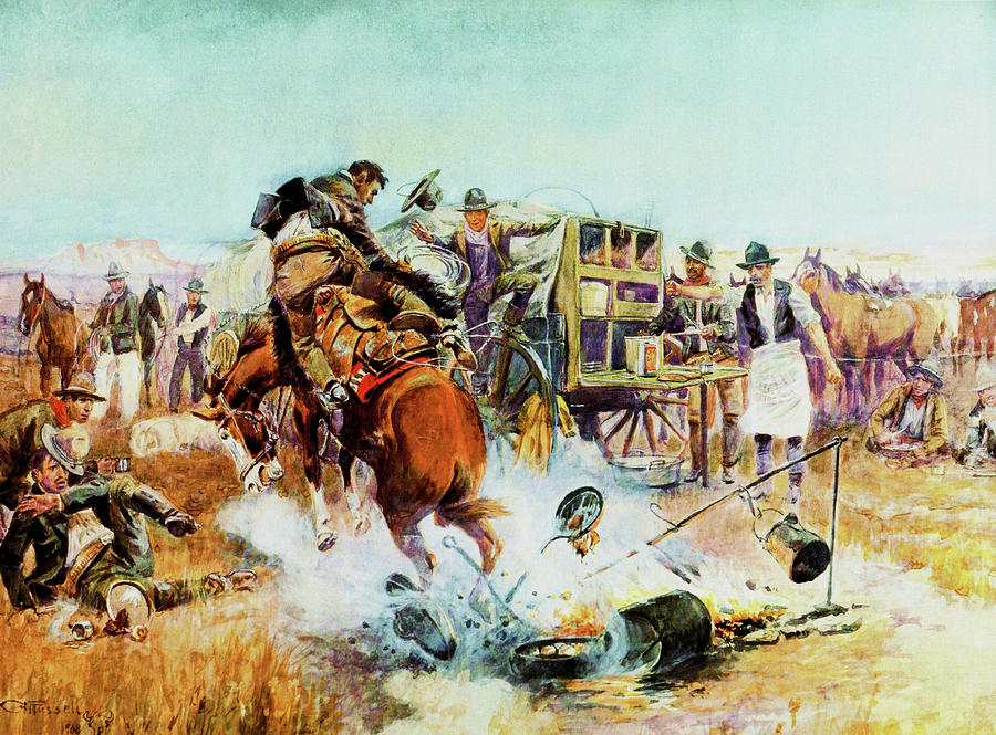 Bronc For Breakfast Painting by Charles Russell