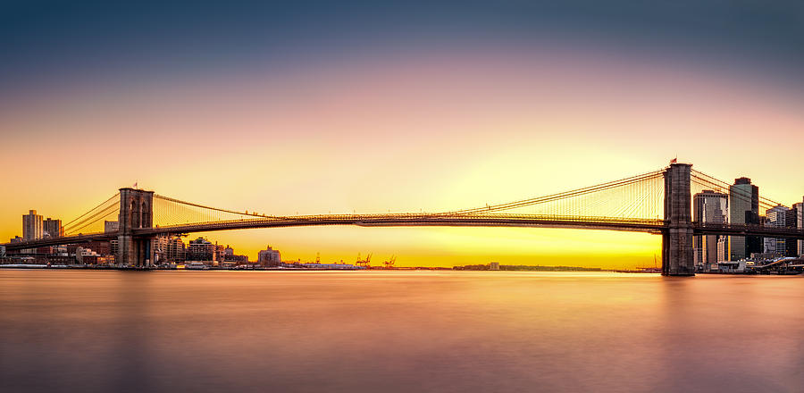 Brooklyn Bridge panorama at sunset #1 Photograph by Mihai Andritoiu