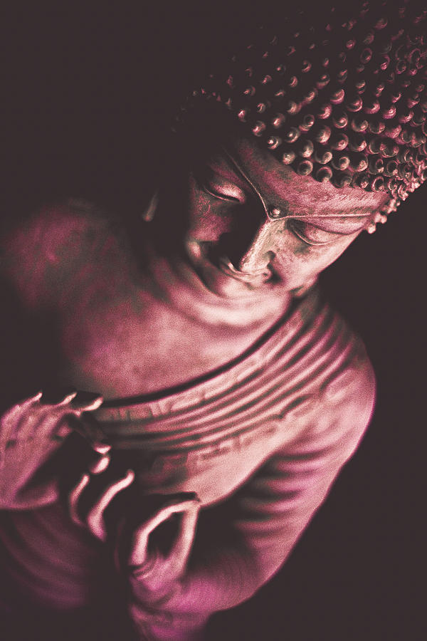 Buddha Statue Photograph - Red Vintage Buddha by Ioana Todor