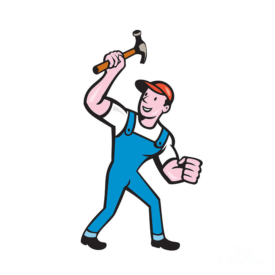 Builder Carpenter Holding Hammer Cartoon Digital Art by Aloysius ...