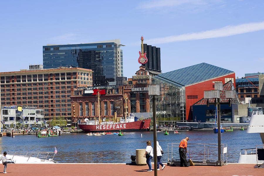Buildings at the waterfront, National Aquarium, Inner Harbor, Baltimore, Maryland, USA #1 Photograph by Glowimages