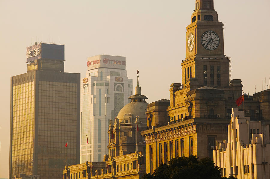 Architecture Photograph - Buildings In A City At Dawn, The Bund #1 by Panoramic Images