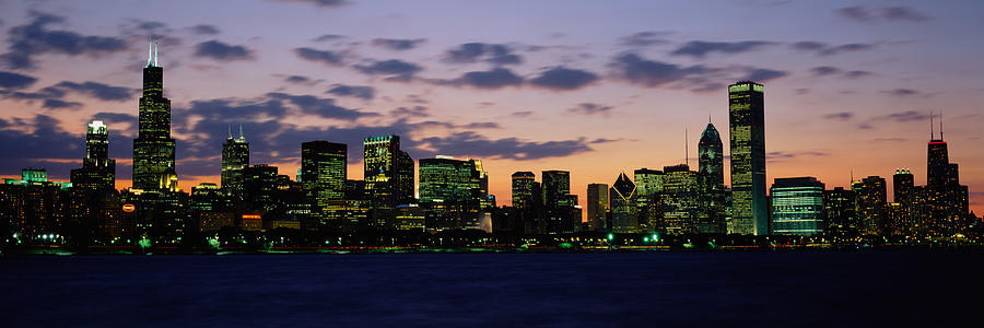 Chicago Photograph - Buildings In A City At Dusk, Chicago #1 by Panoramic Images