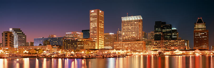 Buildings Lit Up At Dusk, Baltimore #1 Photograph by Panoramic Images