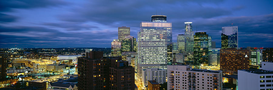 Buildings Lit Up At Dusk, Minneapolis #1 Photograph by Panoramic Images