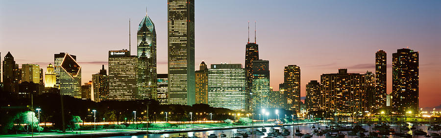 Buildings Lit Up At Night, Chicago Photograph by Panoramic Images ...