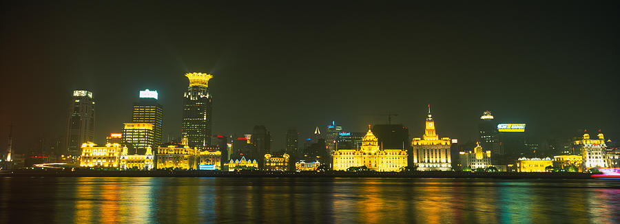Architecture Photograph - Buildings Lit Up At Night, The Bund #1 by Panoramic Images