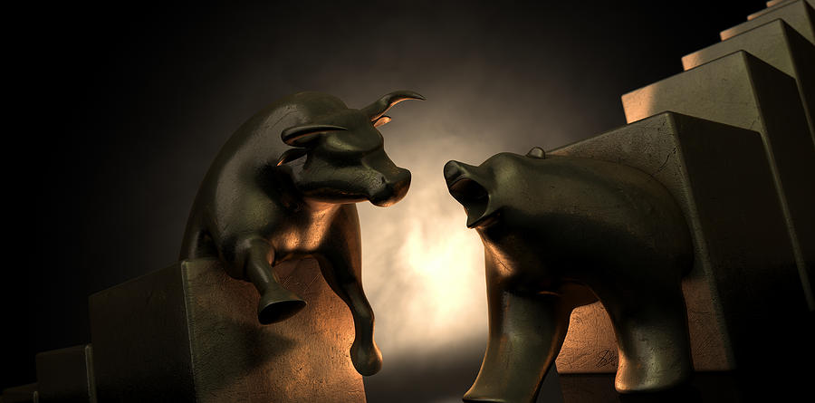 Abstract Digital Art - Bull And Bear Market Statues #1 by Allan Swart