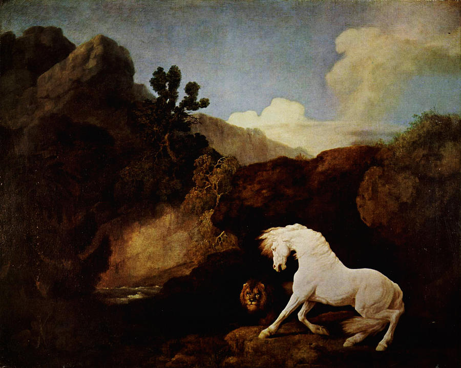 Horse Frightened by a Lion #1 Painting by Celestial Images