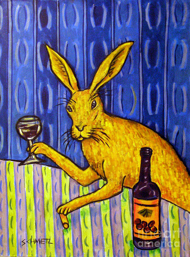 Wine Painting - Bunny at the Wine Bar #1 by Jay  Schmetz