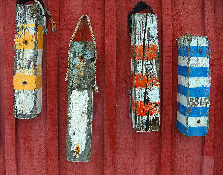 Buoys at Rockport Motif Number One Lobster Shack Maritime #1 Photograph by Jon Holiday
