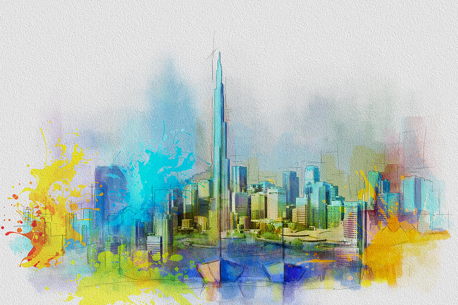 Burj Khalifa Skyline  #1 Painting by Corporate Art Task Force