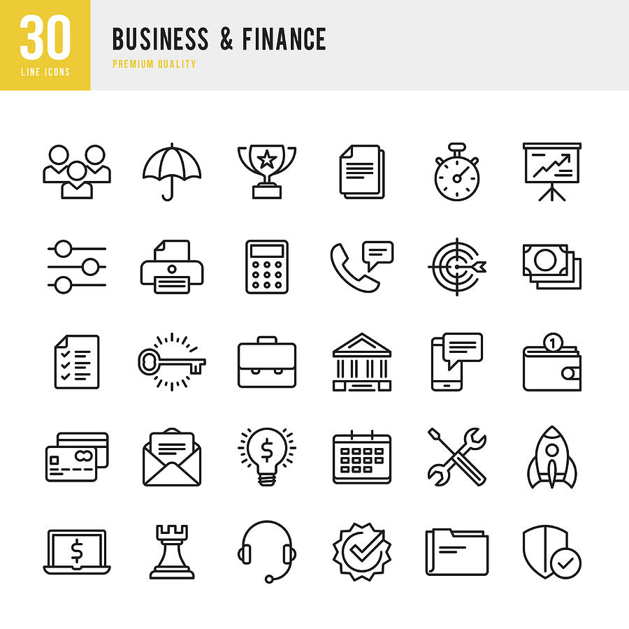 Business & Finance - Thin Line Icon Set #1 Drawing by Fonikum