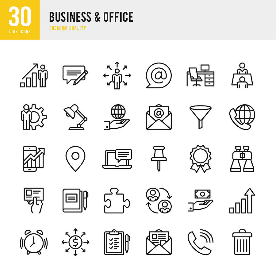 Business & Office - Thin Line Icon Set #1 Drawing by Fonikum