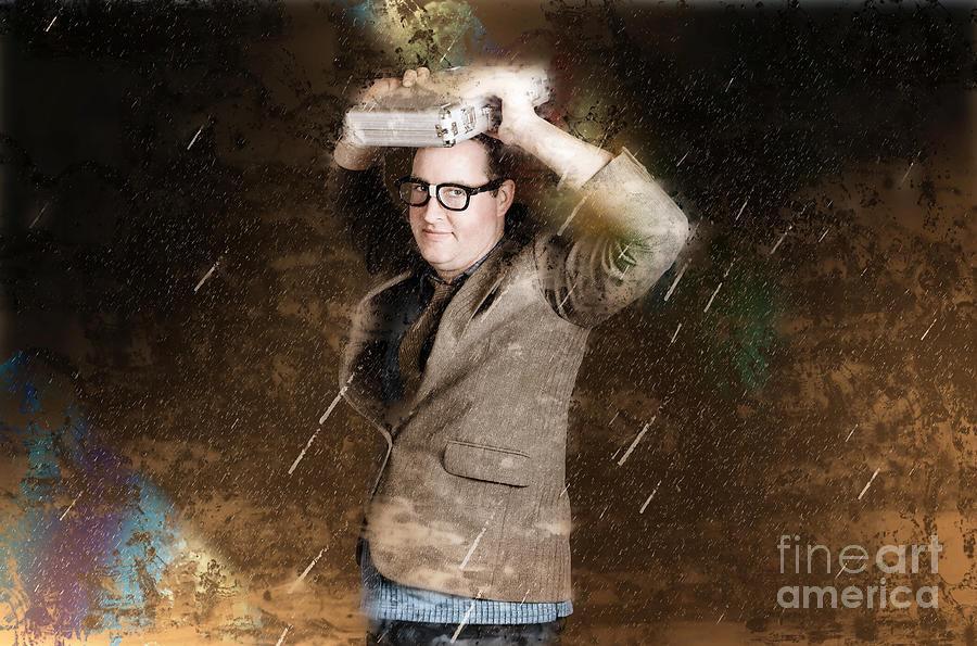 Business man in bad weather storm. Crisis concept #1 Photograph by Jorgo Photography