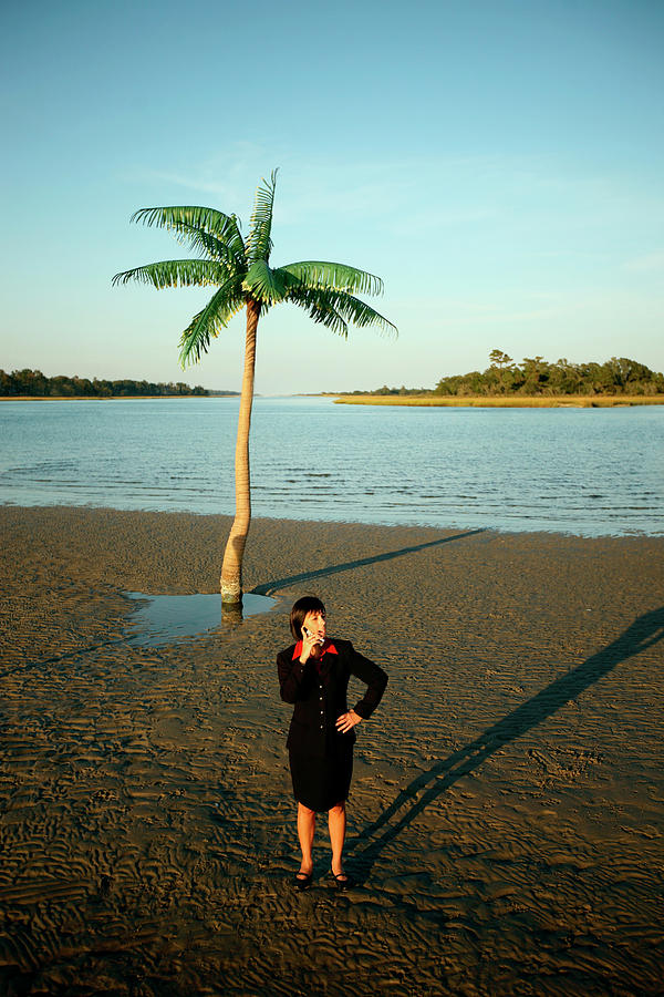 Businesswoman Working On A Desert Island 1 Photograph by Logan MockBunting Pixels