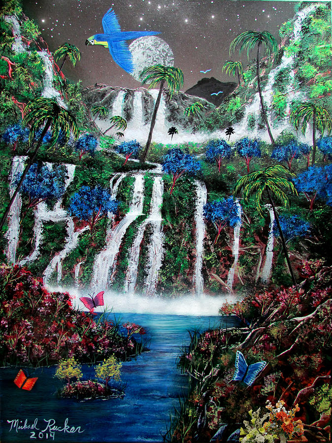 Tropical Waterfalls Painting by Michael Rucker