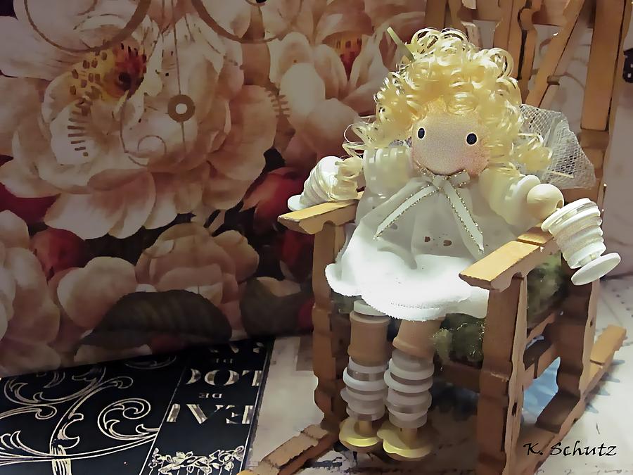 Rocking Chair Digital Art - Button Doll #1 by Kelly Schutz