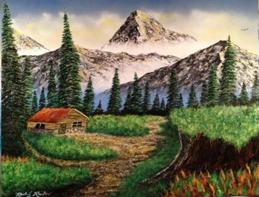 Cabin in the Mountains Painting by Michael Rucker