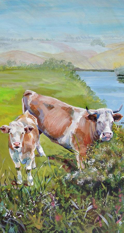 Cow and Calf Painting by Mike Jory