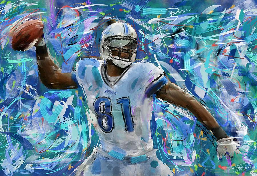 Calvin Johnson Detroit Lions Watercolor Strokes Pixel Art 100 Mixed Media  by Joe Hamilton - Pixels