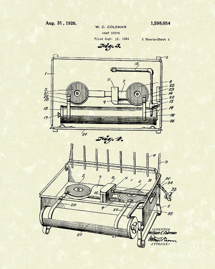 Camp Stove 1926 Patent Art #1 Drawing by Prior Art Design