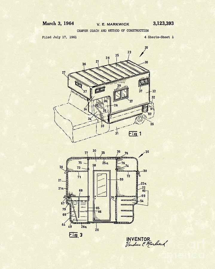 Camper Coach 1964 Patent Art #1 Drawing by Prior Art Design