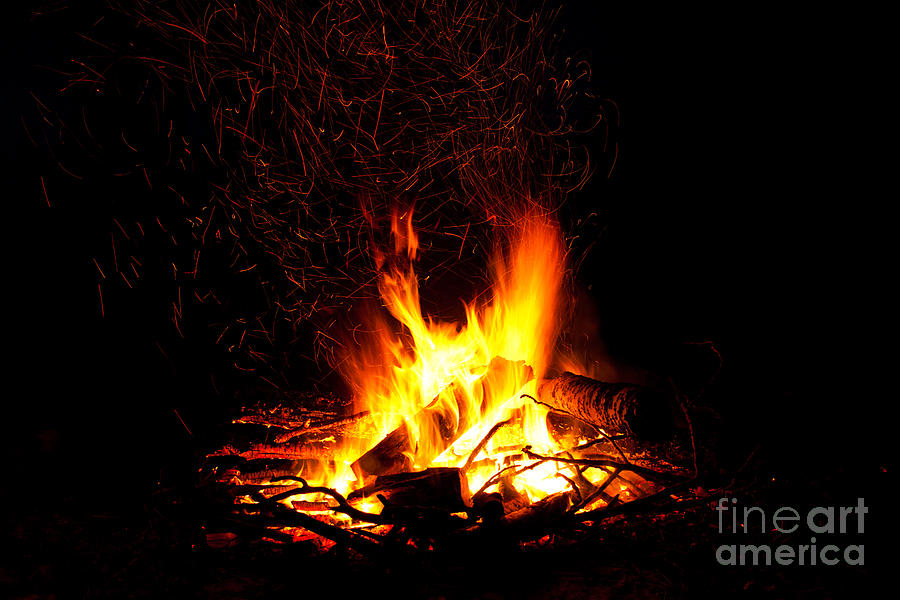 Abstract Photograph - Campfire as a symbol of warmth and life on black #1 by Stephan Pietzko
