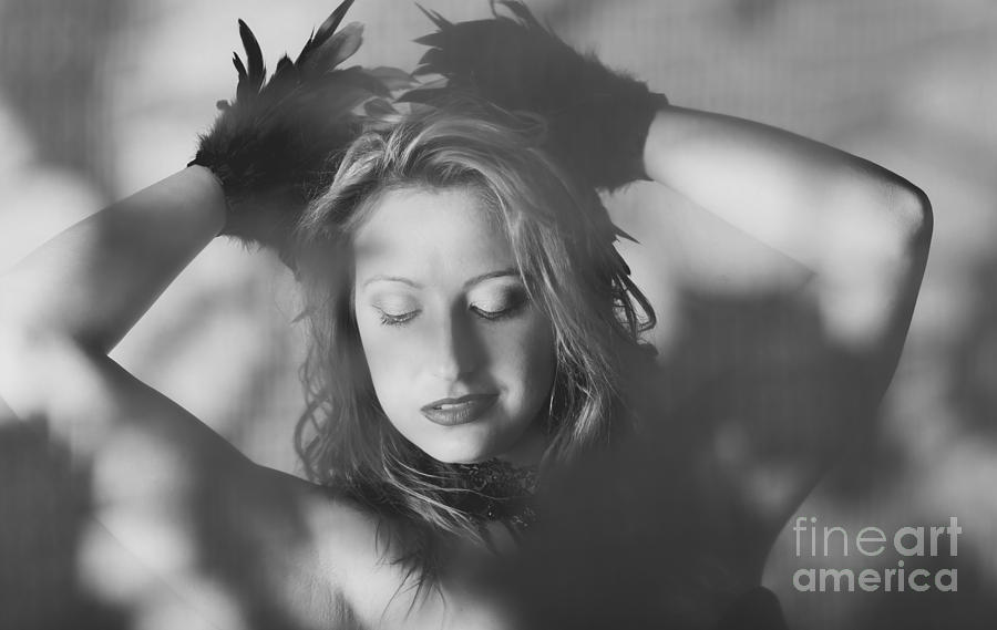 Candid beautiful woman in vintage feather fashion #1 Photograph by Jorgo Photography