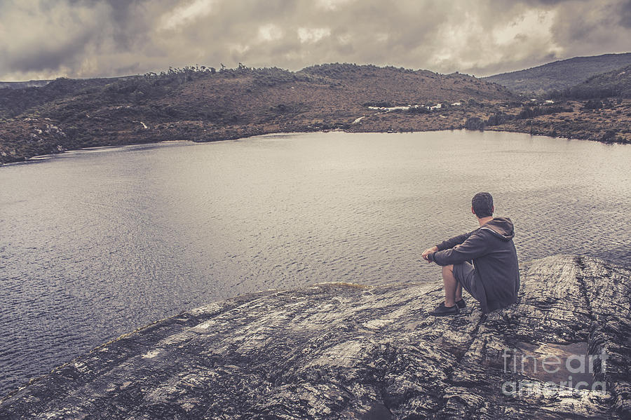 Candid travel man at Cradle Mountain Lookout #1 Photograph by Jorgo Photography